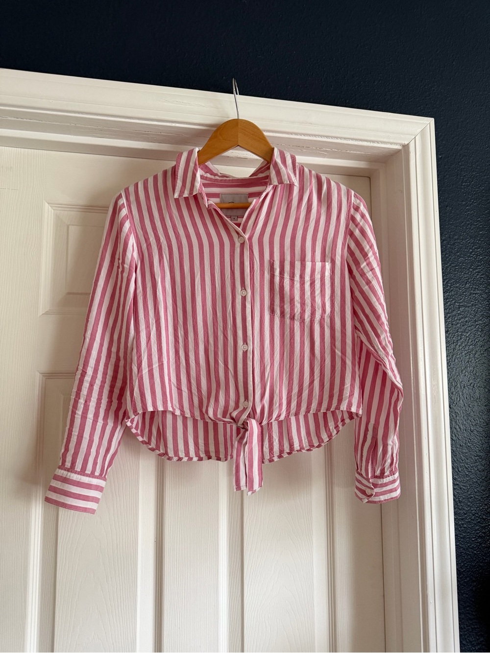 Rails Pink & White Striped Tie-Front Crop Button-Up